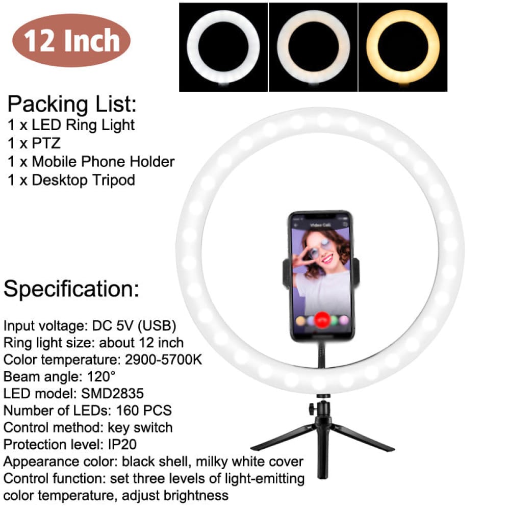 10-inch ring light stand big adjustable 3200-5500k led 