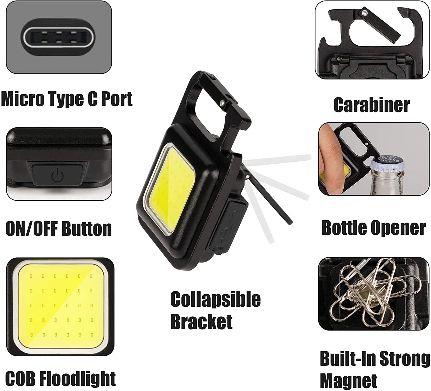 COB Small Flashlights, 500 Lumens Bright Rechargeable Keychain Mini Flashlight