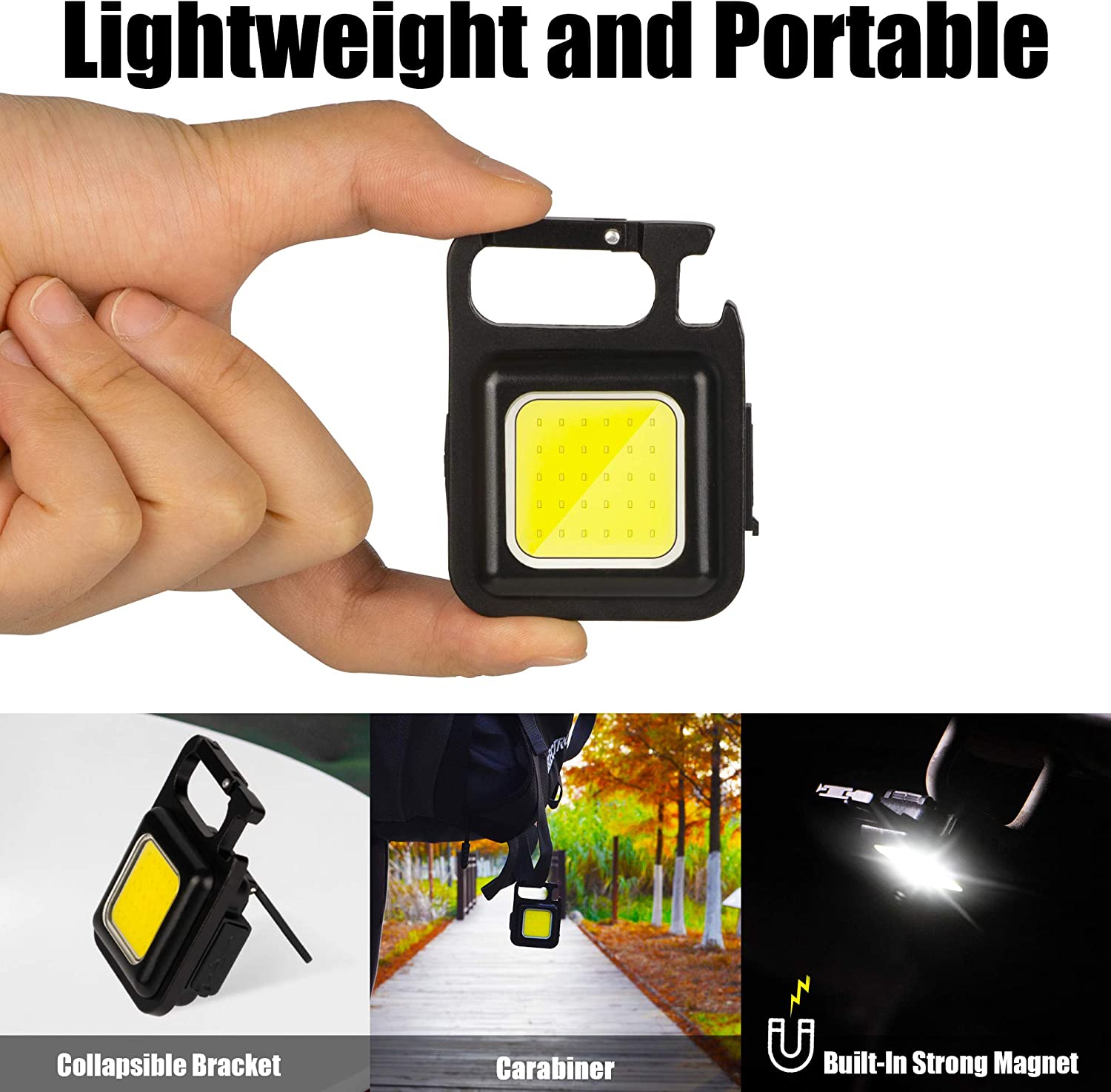 COB Small Flashlights, 500 Lumens Bright Rechargeable Keychain Mini Flashlight