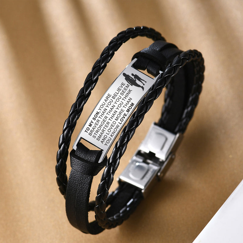 From Mom to Son - Steel & Leather Style Bracelet