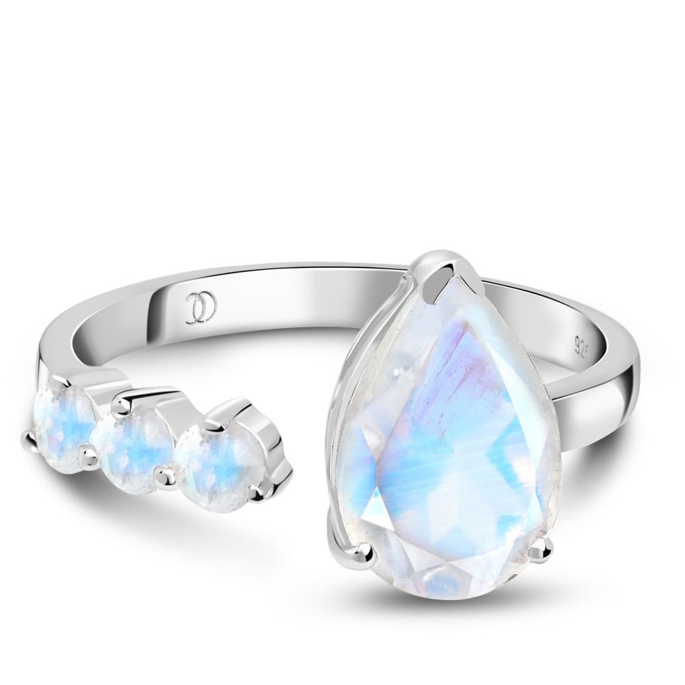 Adjustable moonstone ring - array - 925 sterling silver / s 