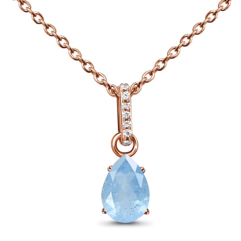 Aquamarine necklace sway - march birthstone - 14kt rose gold