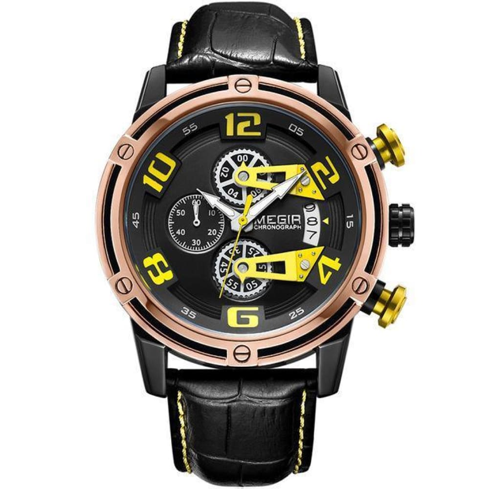 Conquest Leather Military Watch - Yellow