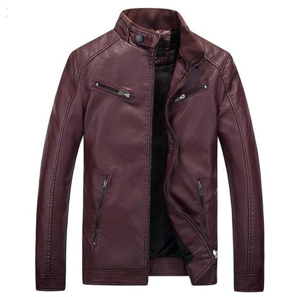 Fashionable slim fitted mens leather jacket - red / small