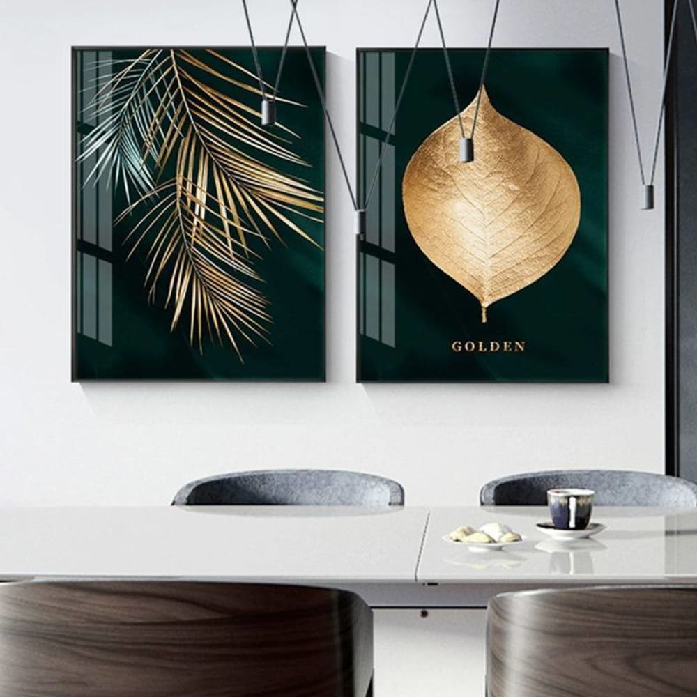 Golden leaves wall canvas