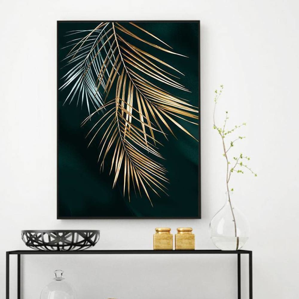 Golden leaves wall canvas