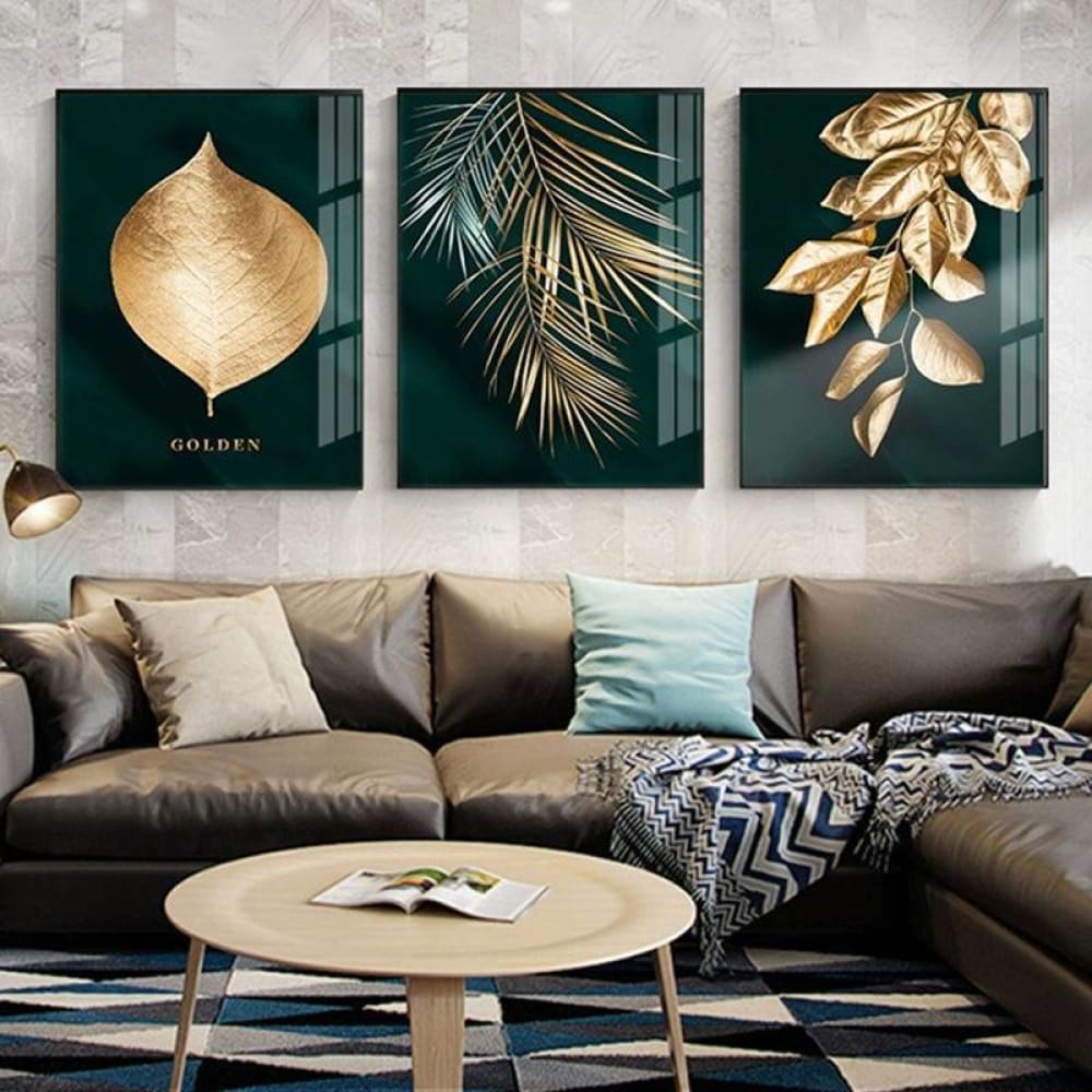 Golden leaves wall canvas